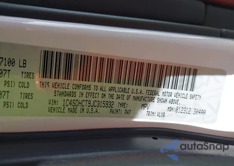 2018 Dodge Durango R/T Rwd из США, поврежденный, VIN 1C4SDHCT9JC315932